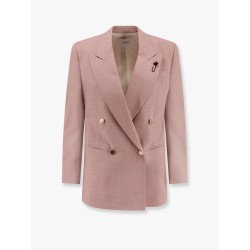 Double-breasted wool, silk and linen blazer with metal buttons