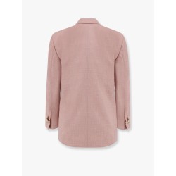 Double-breasted wool, silk and linen blazer with metal buttons