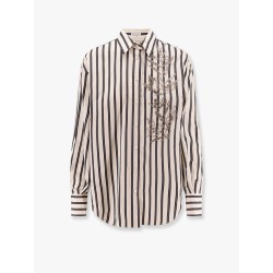 Striped cotton and silk shirt with embroidery