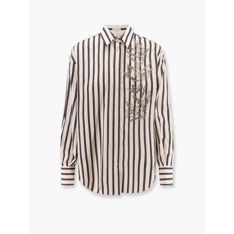 Striped cotton and silk shirt with embroidery
