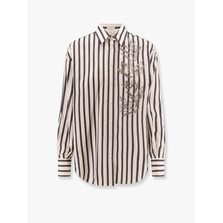 Striped cotton and silk shirt with embroidery
