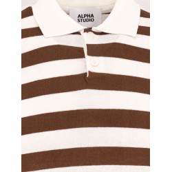 Striped cotton crepe polo shirt