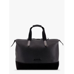 Leather duffle bag with suede inserts and logo patch