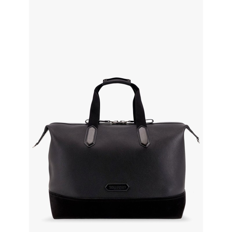 Leather duffle bag with suede inserts and logo patch