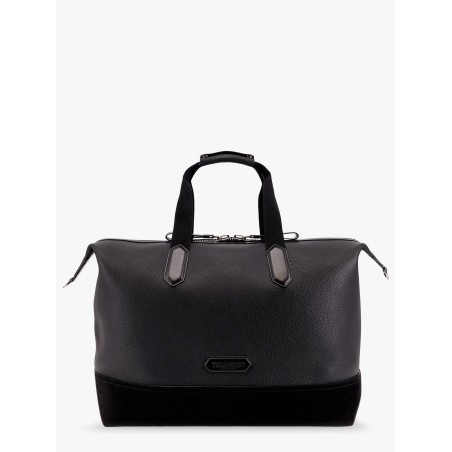 Leather duffle bag with suede inserts and logo patch