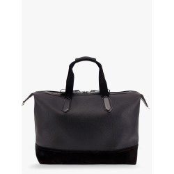 Leather duffle bag with suede inserts and logo patch