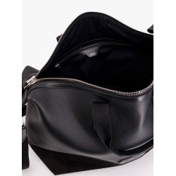 Leather duffle bag with suede inserts and logo patch