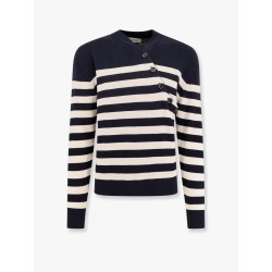 Striped cotton sweater with diagonal buttons