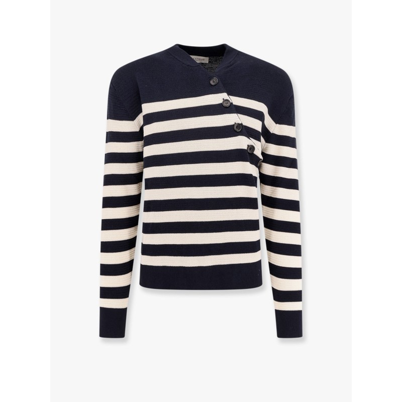 Striped cotton sweater with diagonal buttons