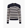 Striped cotton sweater with diagonal buttons