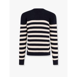 Striped cotton sweater with diagonal buttons