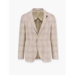 Silk blend blazer with iconic brooch