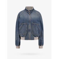 Ianira denim jacket with knitted ribbed profiles