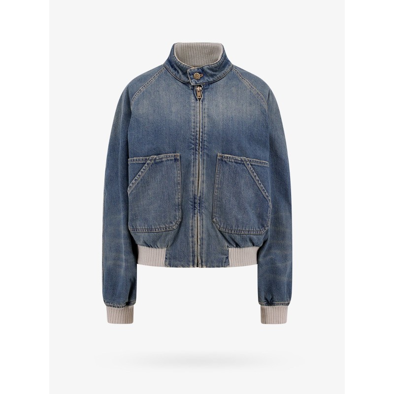 Ianira denim jacket with knitted ribbed profiles
