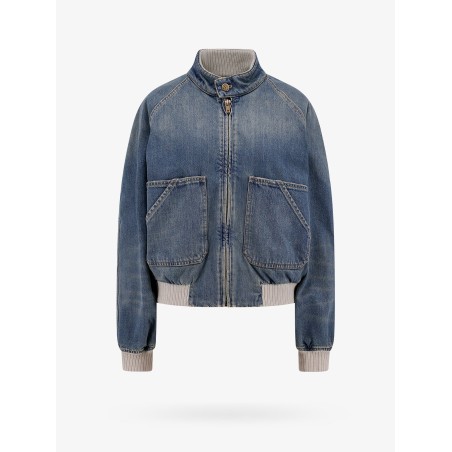 Ianira denim jacket with knitted ribbed profiles