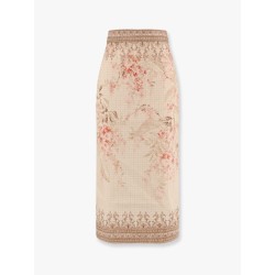 Illuminate linen pencil midi skirt with floral print