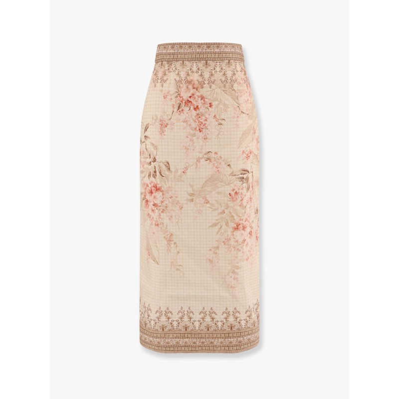 Illuminate linen pencil midi skirt with floral print