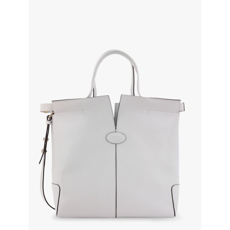 Leather handbag with frontal logo patch