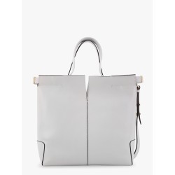 Leather handbag with frontal logo patch