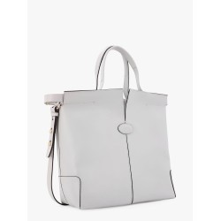 Leather handbag with frontal logo patch