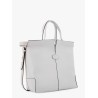 Leather handbag with frontal logo patch