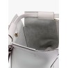 Leather handbag with frontal logo patch