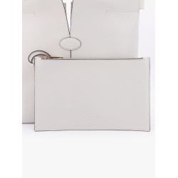 Leather handbag with frontal logo patch