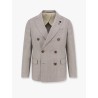 Double-breasted wool blend blazer with iconic brooch