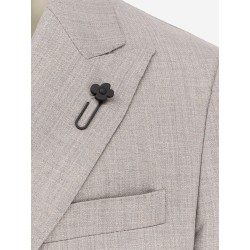 Double-breasted wool blend blazer with iconic brooch
