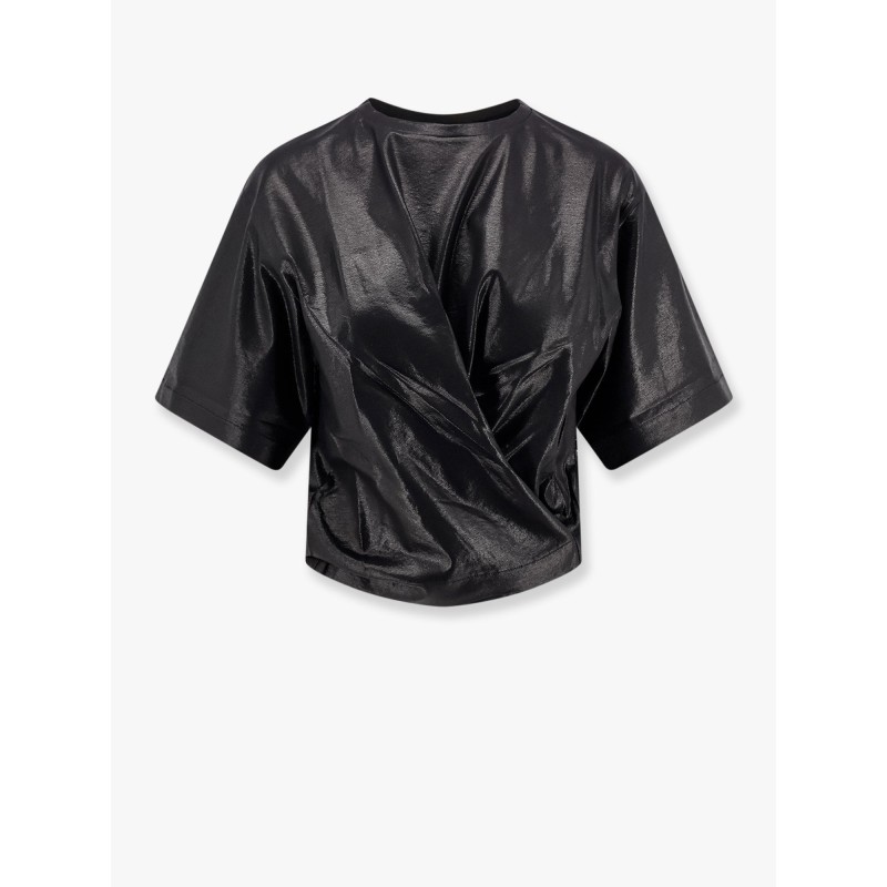 Laminated stretch cotton top with pleated detail