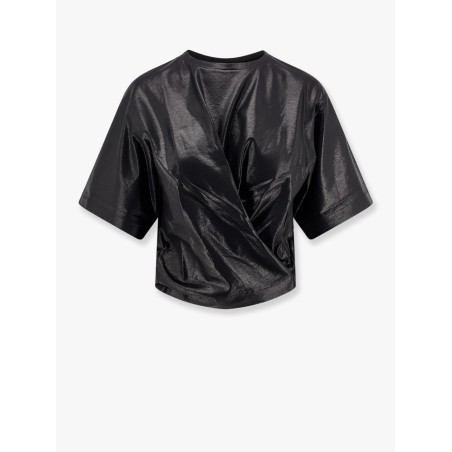 Laminated stretch cotton top with pleated detail