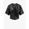 Laminated stretch cotton top with pleated detail