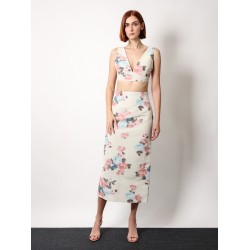 Linen blend top with floral print