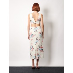 Linen blend top with floral print