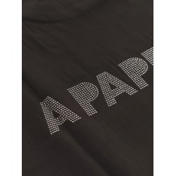 Modal top with rhinestone logo patch on the back