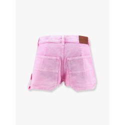 Pink denim shorts with leather logo patch