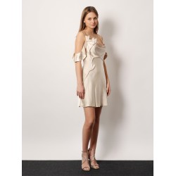 Satin mini dress with floral etails