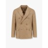 Double-breasted linen blend blazer with iconic brooch