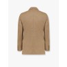 Double-breasted linen blend blazer with iconic brooch