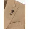Double-breasted linen blend blazer with iconic brooch
