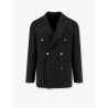Double-breasted wool blazer with iconic brooch