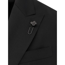 Double-breasted wool blazer with iconic brooch