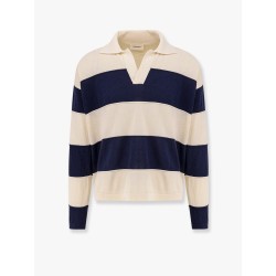 Striped cotton and viscose polo shirt