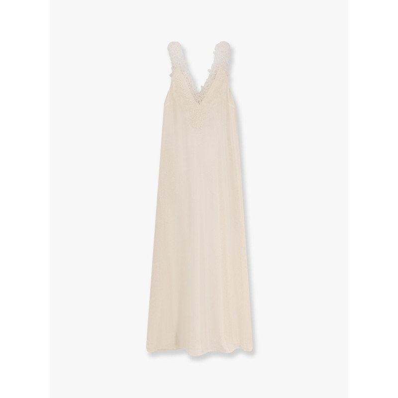 Long silk dress with lace details
