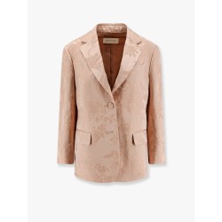 Jacquard linen blend blazer with floral motif