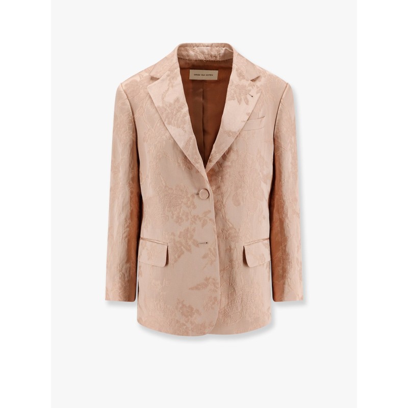Jacquard linen blend blazer with floral motif