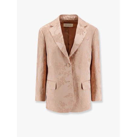 Jacquard linen blend blazer with floral motif
