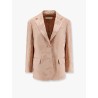 Jacquard linen blend blazer with floral motif