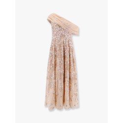 One-shoulder long dress with multicolor embroidery