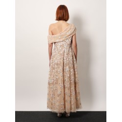 One-shoulder long dress with multicolor embroidery